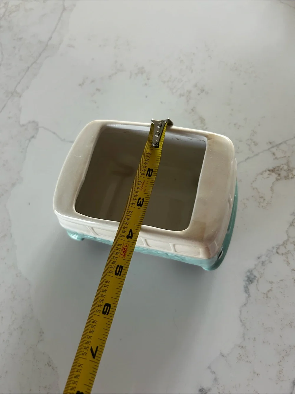 Ceramic Flower VW Bus Planter - Cream and Aqua
